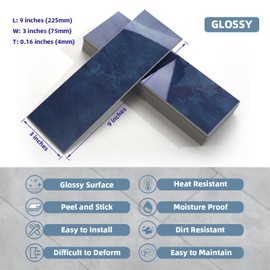 Tilingview 30 PCS Peel and Stick Backsplash Tile for Kitchen/Bathroom/Living Room, 3"x 9" Self-Adhesive Subway Tile for Backsplash, Imitation Glazed Tiles/Handmade Tiles (Glossy Navy Blue)