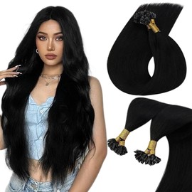 Sunny U Tip Hair Extensions Human Hair Jet Black U Tip Hair Extensions Color#1 14inch Keratin Hair Extensions Black Utip Human Hair Extensions Utips Hair Extensions Soft and Silky 50S 50G