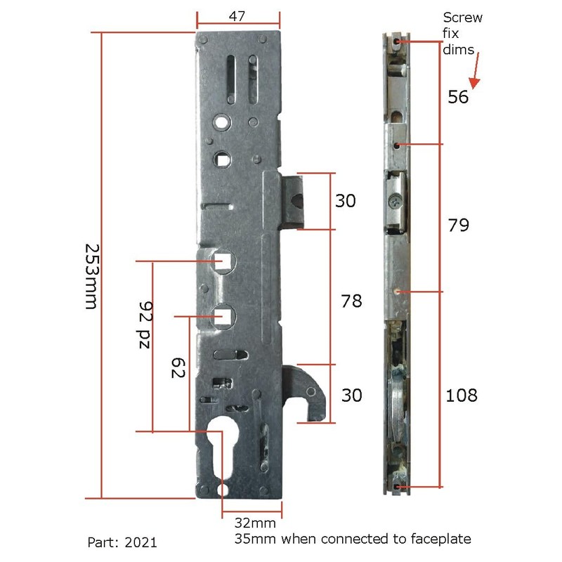 Safeware Upvc Door Lock Gear Box Only 35mm Backset 92pz