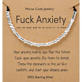 BAOKELAN Inspirational Morse Code Bracelet for Women Secret Message Sterling Silver Beads Bracelet Handmade Beads Silk Cord Jewellery, Sterling Silver