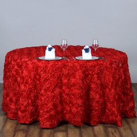 Tableclothsfactory Rosette/Rose Pattern Round Tablecloths 120" - Red
