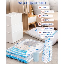 Vacuum Storage Bags with Electric Pump, 30 Pack Vacuum Sealed Bag with 1500mAh Rechargeable Battery for Clothes, Blanket, Duvets, Pillows, Comforters, Travel