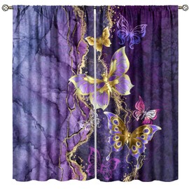Cortinas de mariposa de mármol barroco, estilo clásico, de lujo, con purpurina dorada, degradado, con patrón de polilla, cortinas opacas con bolsillo para barra de estar, recámara, baño, 72 x 63