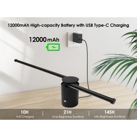 23.6 Inch Battery Operated Wall Sconce, 12000mAh Rechargeable Wall Sconce with Remote Control, Dimmable LED Wireless Wall Light for Bedroom, Living Room, 15 Colors, 180° Rotate, Black, 1 Pack