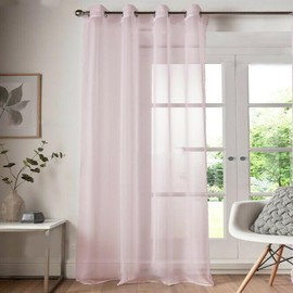 Roseley Eyelet Voile Curtain 1 Panel Mesh Light Living Room Patio Door Drape Nursery Sheer Organza Net Curtain Semi Transparent [Pink, W:58'' x D:54'']