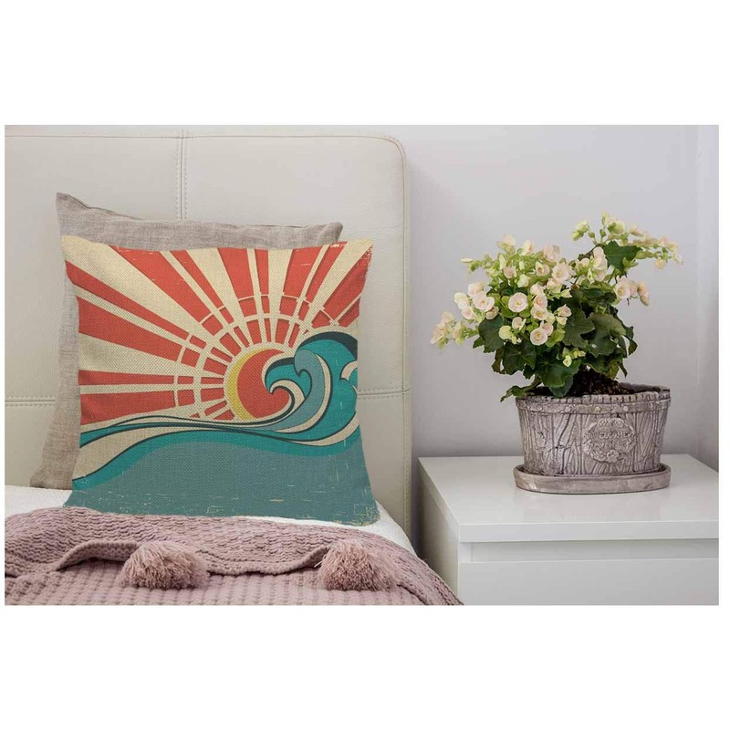 WONDERTIFY Throw Pillow Cover Case Vintage Waves Nature Sun and
