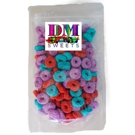 Assorted Fruit Flavored Crunchy Candy Coated Gummy Candy Rings - 1 lb of Tropical Punch Grape Cherry Chewy Sweet Treats in Reasealable Bag