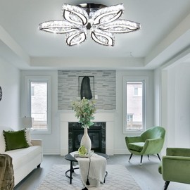 CLAIRDAI 20" Modern Crystal Chandelier, Flower Led Chandelier with K9 Crystal Acrylic, Cool White 6500K, 20" x 20" x 3.1" for Living Room