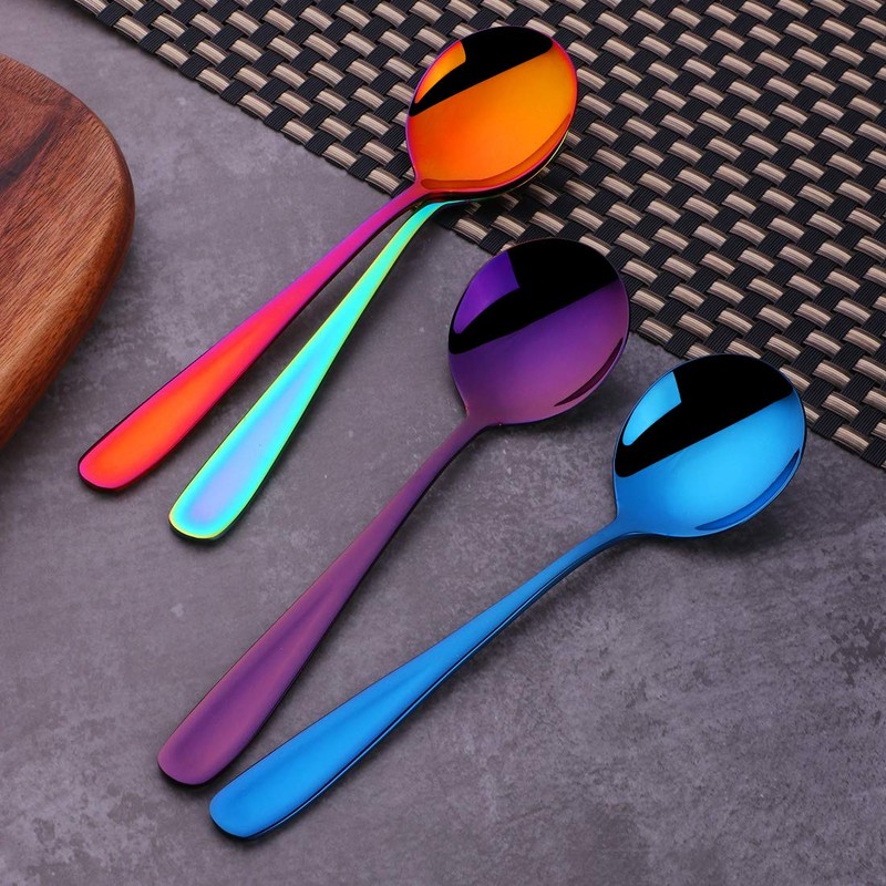SBOMHS Soup Spoons Set of 8 Round Spoons Bouillon Spoons