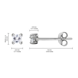 Sterling Silver Princess-Cut Square Tiny 2mm Stud Cubic Zirconia Earrings Set for WoMen Men, Set of 5 Pairs