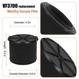 LVJUSEN VF3700 / WS14045F Filter Replacement for Ridgid/Workshop Shop Vac Wet Application Foam Filters 3/4/4.5 Gallon Rigid Wet Dry Portable Vacuums, Wet Pick Up Filter-2 Pack