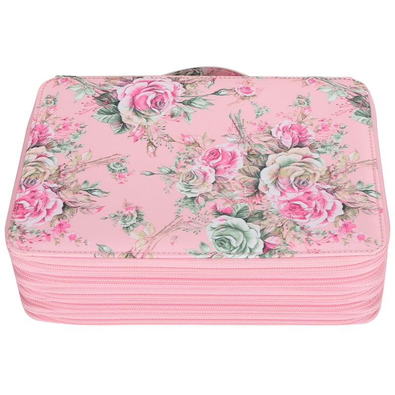 Pencil Case Rose Printed Multi Layer Zipper 252 Slots Portable