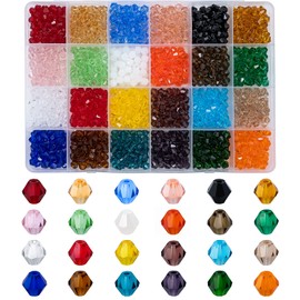 JEBBO 2880pcs 4mm Bicone Crystal Beads, Bulk Small Faceted Bicone Glass Beads for Jewelry Making DIY Craft Bracelet Necklace Earring with Container Box (24 Rainbow Colors)