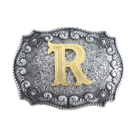 KDG Initial Belt Buckle Western Cowboy Handmade Metal Belt Buckle Small for Men Women (R)