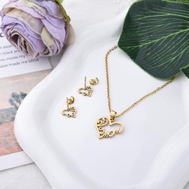 Mothers Day Gift for Mom Necklace and Earring Set Moms Birthday Christmas Gift for Mommy Heart Mother's Day Necklaces Mama I Love You Gifts from Son Daughter