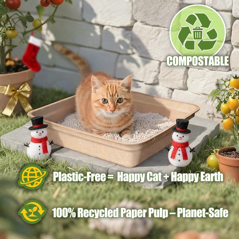 Disposable Litter Boxes for Cats Large: 6-Pack Leak-Proof Sustainable for