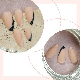 HJKDSFD French Tip Almond Shaped Matte Acrylic Nails 24Pcs