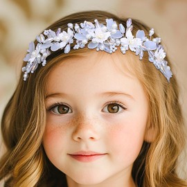 Campisi Flower Girls Headband White Crystal Girl Headpiece Bead Floral Princess Hair Piece Wedding Bridal Hair Accessories for Women and Girls