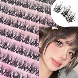 LASGOOS Self Adhesive Eyelashes 100 Clusters Press On Eyelash Clusters Natural Messy 5D Lash Extension Pre-Glued Cluster Lashes DIY Eyelash Extensions at Home No Glue No Remover Needed Lashes