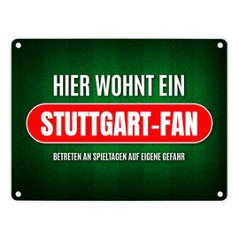 Hier wohnt ein Stuttgart-Fan Metal Sign with Lawn Motif Football Stuttgart Goal