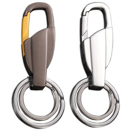 2PCS Zinc Alloy Round Key Ring Clips for Car Keys Keyfob Keychains Holder Accessories for Women Men Leather Belt Lanyards Pant Loop Art Crafts Home Office Keys Attachment (Black and Silver)