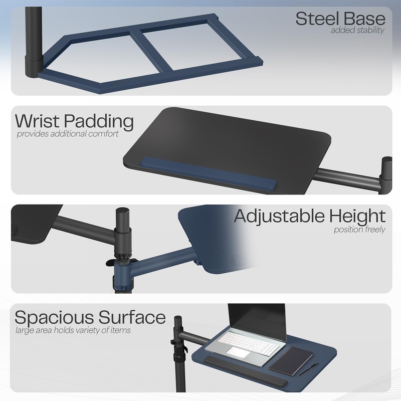 Height Adjustable Under Mattress 20 inch Bedside Desk, Works with