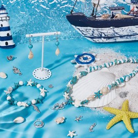 UNICRAFTALE 1 Box Antique Silver Starfish Pendants Conch Sea Shell Turtle Pendants Synthetic Turquoise Beads Ocean Animal Charms Marine Life Pendants for Summer Beach Necklace Bracelet Jewelry Making