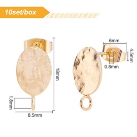 BENECREAT 10PCS 18K Real Gold Plated Oval Earring Studs with Brass Ear Nuts for Earring DIY Jewelry Making, Hole: 1.8mm, Pin: 0.8mm