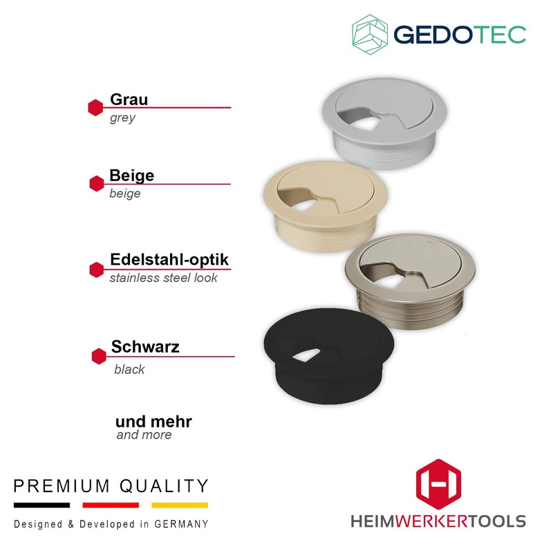 Gedotec Cable grommet desk made of sturdy ABS plastic, pack
