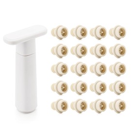 WOTOR Wine Saver Vacuum Pump with 20 Stoppers, Wine Stopper & Preserver, Reusable Bottle Sealer Keeps Fresh, Ideal Accessories Gift, Flat Handle (White)