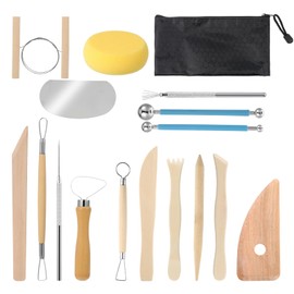 17Pcs Clay Sculpting Tools for Polymer, Air Dry Clay Tools Sculpting, Embossing Pattern Pottery Tool Kit, Smooth Wooden Handles Ceramic Tool for Trimming