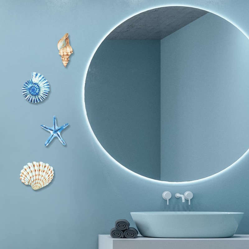 Yookeer 4 Pcs Beach Wall Decor Seashell Starfish Bathroom Decor