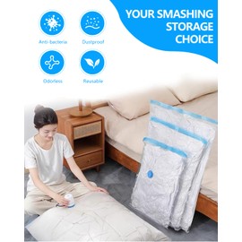 TPZORJX Pack of 6 Vacuum Bags - Storage Bags Travel Vacuum Reusable Clothes Bags for Clothes Duvets Bedding Pillows (Transparent: 3 Sizes)