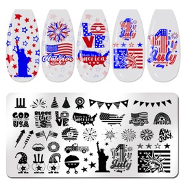 JERCLITY 6pcs 4th of July Nail Stamping Plates Independence Day Nail Stamping Kit Patriotic American Flag Stars Statue of Liberty Image Plates Nail Art Design Template Print Nail Stamper Kit for Women