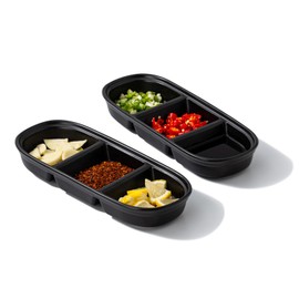 KAMAIDI 2PCS Ceramic Dishes, Ceramic Dish Stainless Steel Soy Tomato Sauce Salt Vinegar Sugar Spices Flavor Condiment Dip Bowls Korean BBQ Home Kitchen Plates (3 Grids Black)