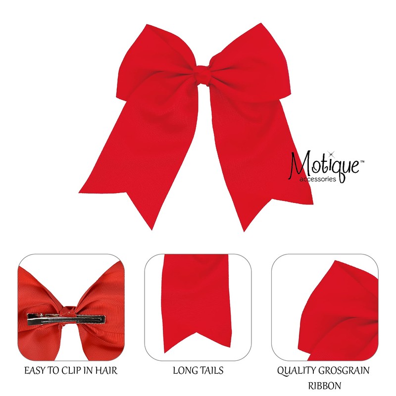 Jumbo Bow Clip with Tails - Red