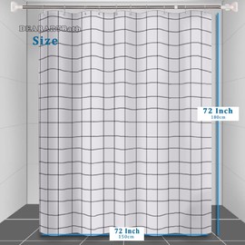 DEART White Grid Shower Curtain for Bathroom, 180 cm (L) x 150 cm (W) Fabric Shower Curtain Set Hat 12 Hooks, 100% Waterproof and Machine Washable, Easy to Clean