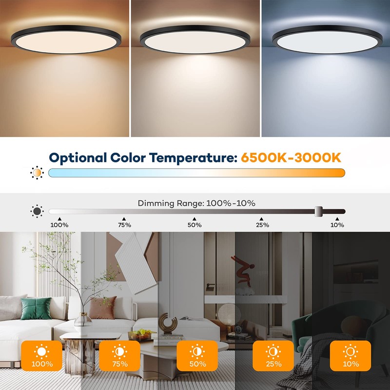 BLNAN LED Flush Mount Ceiling Light with Remote Control, 12