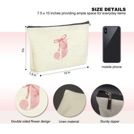 Udinaz Initial Makeup Bag Letter J Monogram Makeup Bags for Women, Pink Bow Cosmetic Bag, Preppy Makeup Bag, Aesthetic Makeup Bag, Preppy Stuff, Coquette Stuff, Girly Makeup Bag, Pink Makeup Pouch