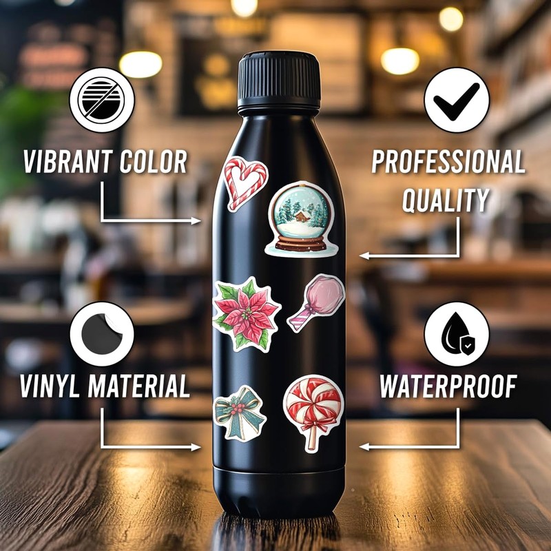 108PCS Christmas Stickers Pack, Waterproof Vinyl Holiday Stickers for Kids