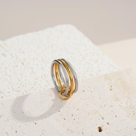 SOLOLIKE Interlocked Stacking Rings: 3-Band Linked Interlocking Ring Set for Women 18K Gold Plated Sterling Silver Connected Ring Stack Non Tarnish Fashion Jewelry