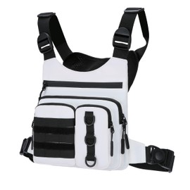 Criuage Outdoor Sports Chest Bag for Men Women, Large Capacity Running Vest Rig with Water Bottle Pocket, Comfort Hands Freely EDC Chest Pack for Hiking,Cycling,Travelling (White)