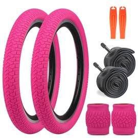 WEEROCK Bike Tire 20 Inch Tires 2 Pack 20 x 2.125 Folding Bead Replacement Tyre with 20In Inner Tubes for 20" Bicycles, MTB, Mountain Bike, BMX, Magenta