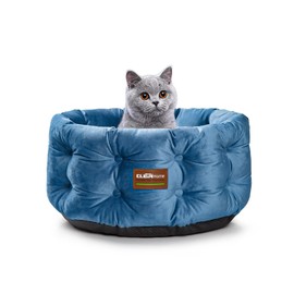 ClevaHome Deep Nest Cat Bed for Small Pets up to 15lbs - Round Cat Beds for Indoor Cats, Luxurious Velvet Feel, Extra High Sides, Machine Washable Comfort Pet Bed with Non-Slip Bottom (Steel Blue)