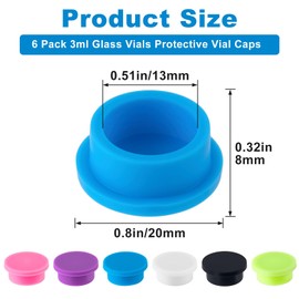 Lekgavd 6pcs Protective Vial Caps for 3ml Glass Vials, 6 Colors Silicone Leak-Proof Lids Cover, Reusable Storage Vial Caps for Injection Clinics Labs