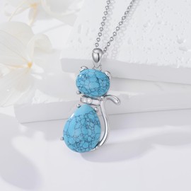 LONAGO Turquoise Cat Necklace Kitten Cat Pendant Necklace Gift for Women