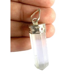 crystalmiracle Selenite 6 Faceted Pendant Healing Crystal Fashion Jewelry Gift Handcrafted Accessory