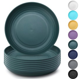 Kyraton Large Deep Plastic Plates 8 Pieces, 9 Inch Dinner Plates, Unbreakable And Reusable Light Weight Dinner Plates Pasta and Dumpling Bowl Microwave Safe