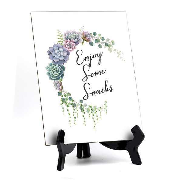 Enjoy Some Snacks Table Sign with Easel, Floral Crescent Design