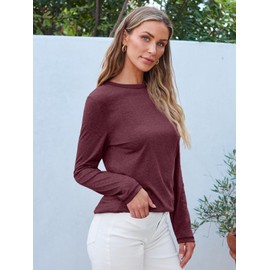 SUNBS Womens 3 Packs Long Sleeve Shirts Loose Fit Fall Tops Fashion Clothes Outfits 2024 Basic Tee Crew Neck Tops BlackWineDarkblue L